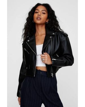 Nasty Gal Essentials Cropped Faux Leather Boxy Biker - Black