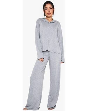 Boohoo Tall Long Sleeve Shirt & Pants Pajama Set - Gray