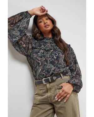 Oasis Printed Trim Detail Chiffon Blouse - Multicolor