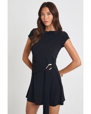 Boohoo Slinky Drape Front Trim Mini Dress - Blue