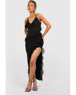 Boohoo Chiffon Ruffle Maxi Slip Dress - Black