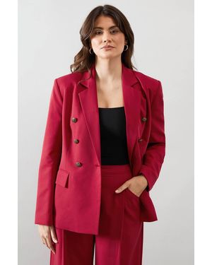 Wallis Military Button Double Breasted Blazer - Red