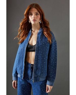 Warehouse Denim All Over Hotfix Bomber Jacket - Blue
