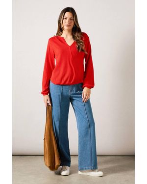 Wallis Jersey Wrap Top - Red