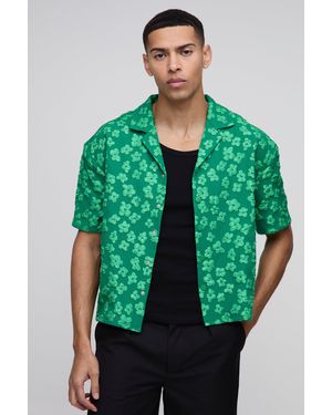 BoohooMAN Oversized Boxy Jacquard Floral Shirt - Green