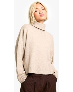 Boohoo Roll Neck Boxy Sweater - Natural