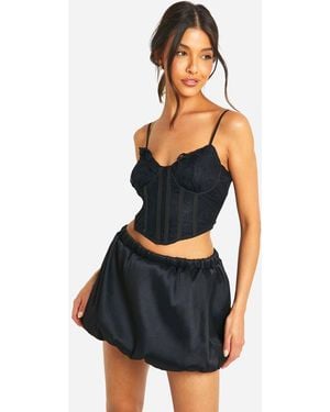 Boohoo Lace Up Back Square Neck Lace Mix Corset - Blue