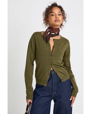 Boohoo Super Soft Lightweight Knitted Crew Neck Cardigan - Verde