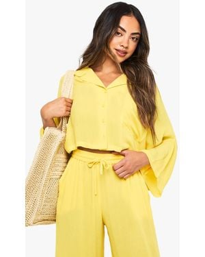 Boohoo Crinkle Cotton Cropped Beach Shirt - Yellow