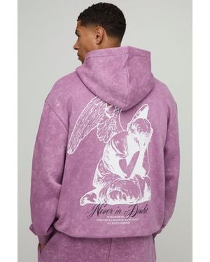 BoohooMAN Oversized Graphic Washed Zip Through Hoodie - Morado