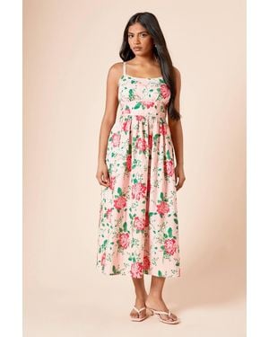 Dorothy Perkins Petite Contrast Binding Detail Printed Poplin Midaxi Dress - Pink