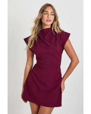 Boohoo Ruched High Neck Cap Sleeve Shift Dress - Red