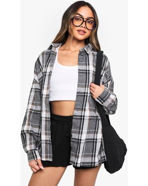 Boohoo Flannel Oversized Shirt - Natural