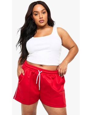 Boohoo Plus Tricot Side Stripe Shorts - Red