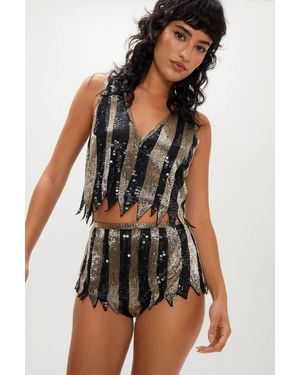 Nasty Gal Stripe Embellished Sequin Tank Top - Black