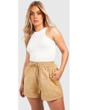 Boohoo Plus Linen Look Flippy Shorts - White