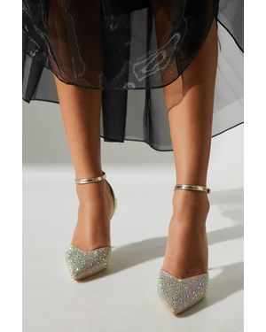 Coast Tanisha Diamante Sweetheart Ankle Strap Court Shoe - Black