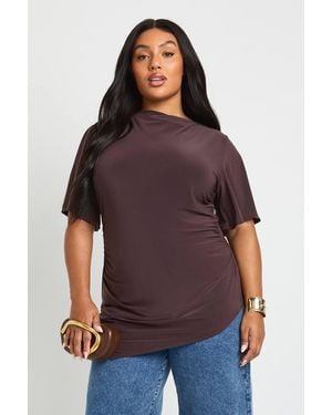 Boohoo Plus Asymmetric Hem Short Sleeve Top - Purple