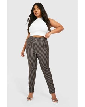 Boohoo Plus Pinstripe Super Stretch Bengaline Fitted Pants - Brown