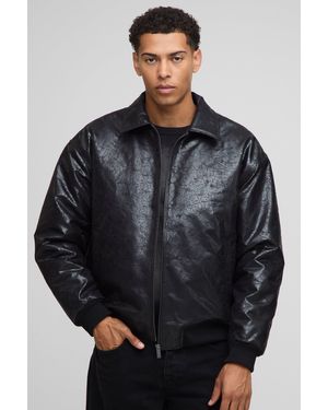 Boohoo Oversized Creased Pu Collared Bomber Jacket - Grey