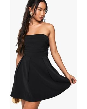 Boohoo Bandeau Lace Up Back Skater Dress - Black
