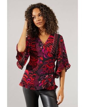 Wallis Printed Wrap Blouse - Red