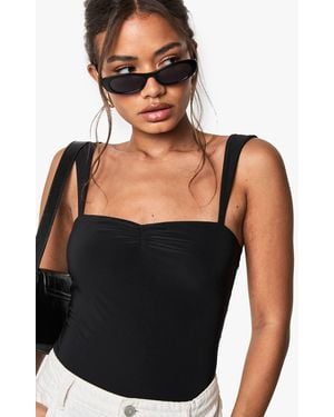 Boohoo Double Layer Slinky Sweetheart Neckline Top - Black