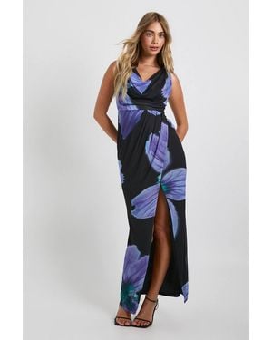 Boohoo Mesh Floral Wrap Cowl Maxi Dress - Blue