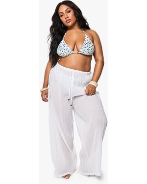 Boohoo Plus Beaded Cotton Beach Trousers - Blanco