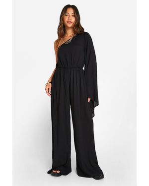 Boohoo Flare Sleeve Cheesecloth Jumpsuit - Black