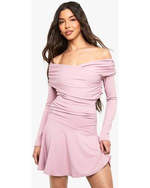 Boohoo Soft Touch Twist Skater Dress - Pink