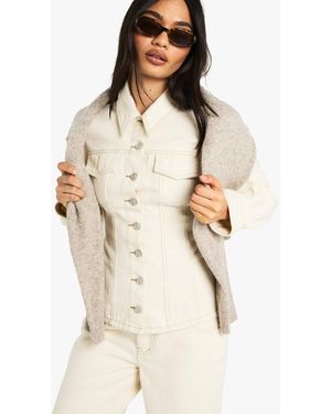 Boohoo Ecru Denim Cinched Waist Jean Jacket - Natural