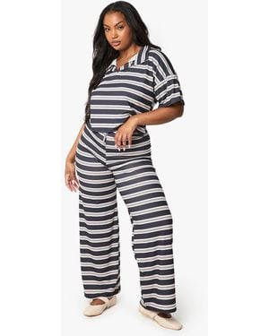Boohoo Plus Stripe Wide Leg Pants - Blue