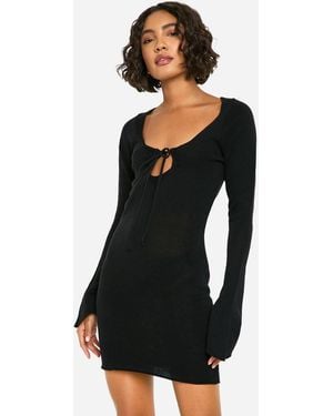 Boohoo Tall Tie Front Flare Sleeve Mini Dress - Black