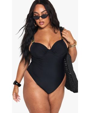 Boohoo Bañador Plus Con Ribete De Sol Y Balcón - Azul