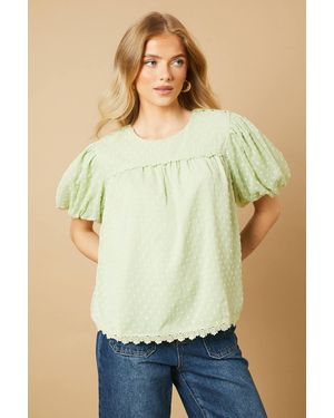 Oasis Lace Trim Puff Sleeve Blouse - Yellow