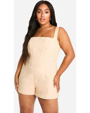 Boohoo Plus Woven Corset Playsuit - Natural