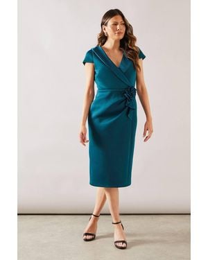 Wallis Scuba Corsage Midi Dress - Blue