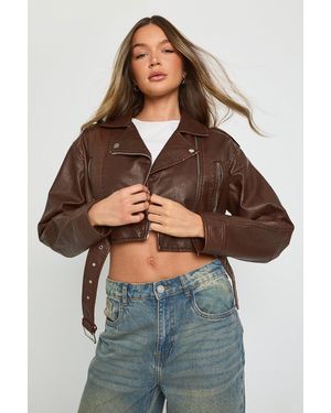 Boohoo Vintage Look Faux Leather Crop Biker Jacket - Grey