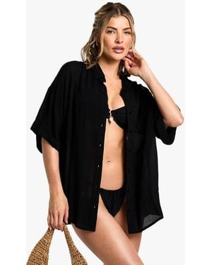 Boohoo Beachwear Essentials Short Sleeve Shirt - Black