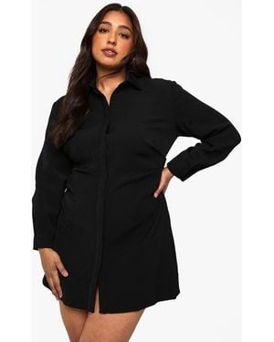 Boohoo Plus Ruched Side Shirt Dress - Black