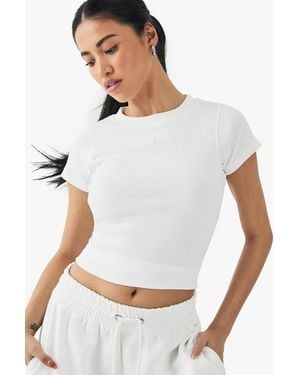 DSGN Studio Square Script Embroidered Rib Fitted Top - White
