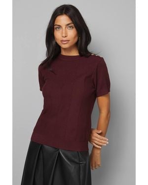 Wallis Berry Short Sleeve Stitch Detail Knitted Top - Purple