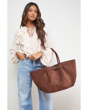 Oasis Topic Faux Suede Top Handle Tote Bag - Brown