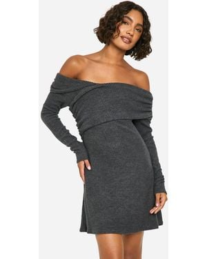 Boohoo Tall Brushed Rib Asymmetric Mini Dress - Gray