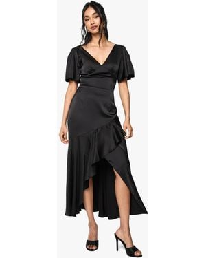 Boohoo Satin Angel Sleeve Midaxi Dress - Black
