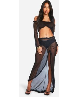 Boohoo Ruffle Mesh Maxi Skirt - Black