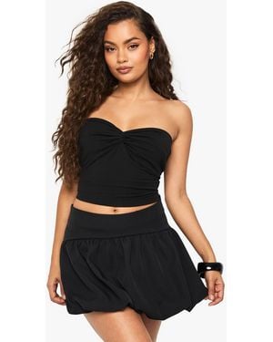 Boohoo Woven Puffball Detail Mini Skirt - Black