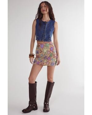 Nasty Gal Star And Heart Hand Embellished Mini Skirt - Blue