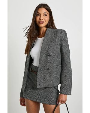 Boohoo Premium Herringbone Belted Mini Skirt - Gray
